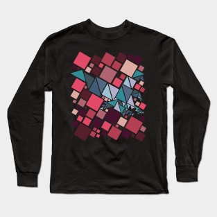 Geometric Eagle Design in Red and Blue Long Sleeve T-Shirt